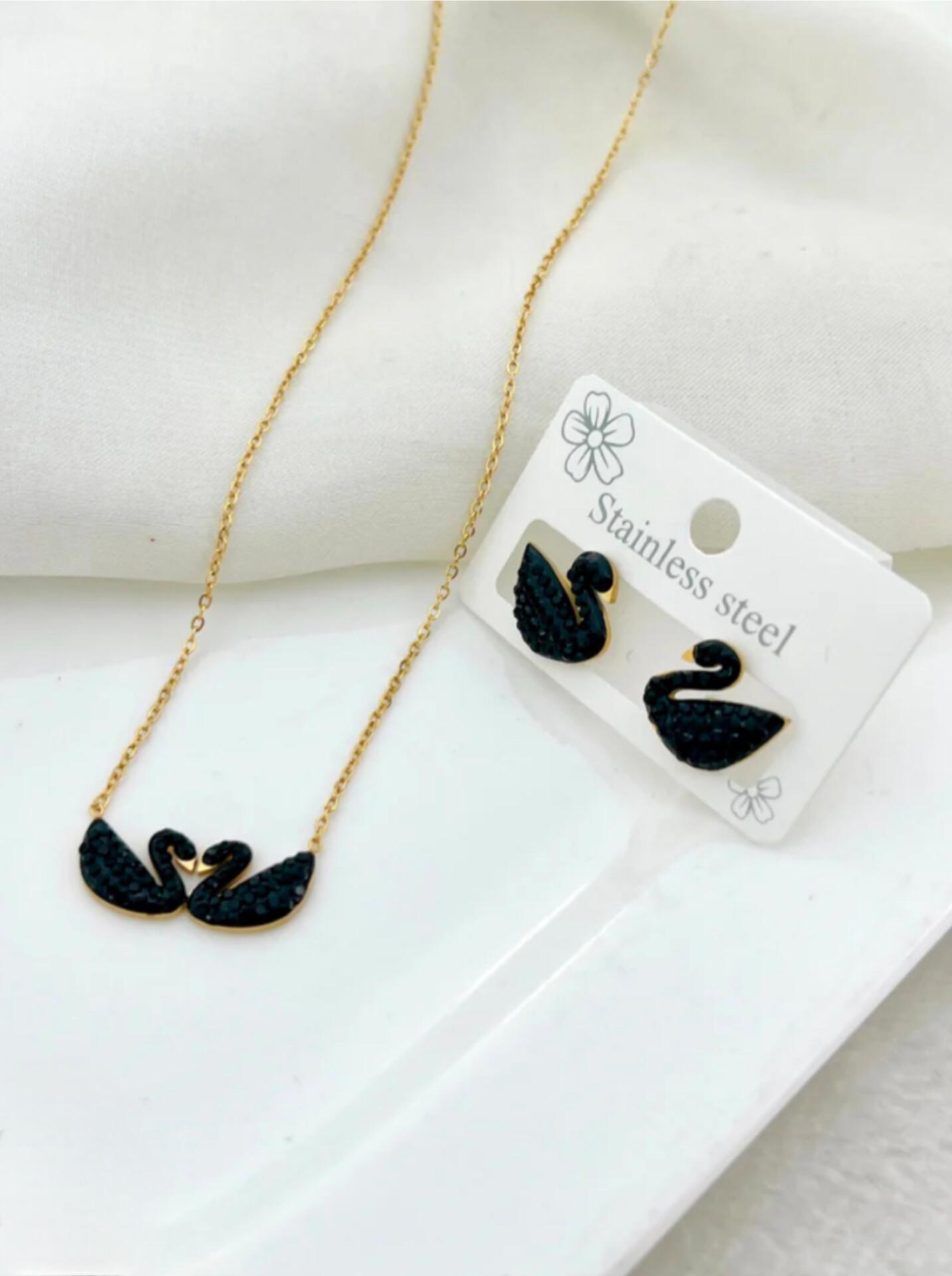 Double Swan Pendant And Earrings